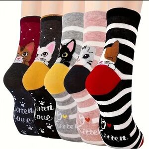 NWT 5 pairs of women's socks - cats